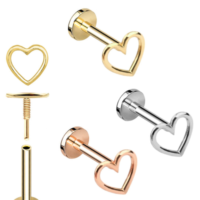 Gold 14K umriß Herz-Ohr-Durchdringen-Schmuck verlegten Flachrücken-Bolzen