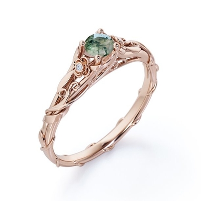 Letzter anwesender zukünftiger Blumenkarat-Rundschnitt natürlicher transparenter Moss Green Agate der einfassungs-0,55 und Moissanite-Rebe Engagemen