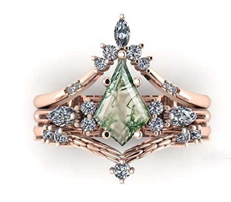 Die Schönheits-Weihnachtsgeschenke des Edelsteins für ihr Quadrat 0.63CT formen natürlichen Moss Agate There Stone Engagement-Ring in 925 Sterling