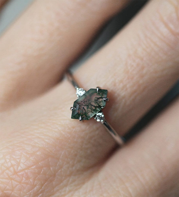Grüner echter Moss Agate Ring, Edelstein-Schönheiten schellen