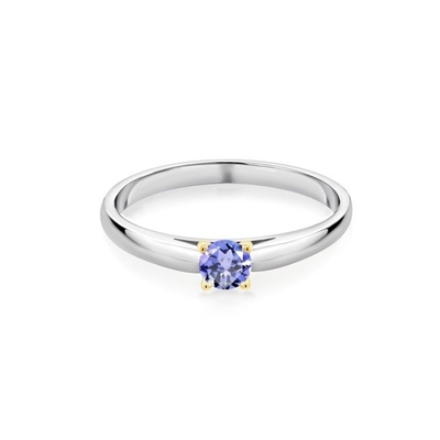 Gem Stone King 0,18 Ct blaues Tanzanite 925 Sterling Silver Ring mit Zinken des gelbes Gold10k schellen