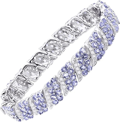 Natürliches Tanzanite weißes Topaz Link Tennis Bracelet Sterling Silber Finecraft 16 Cttw
