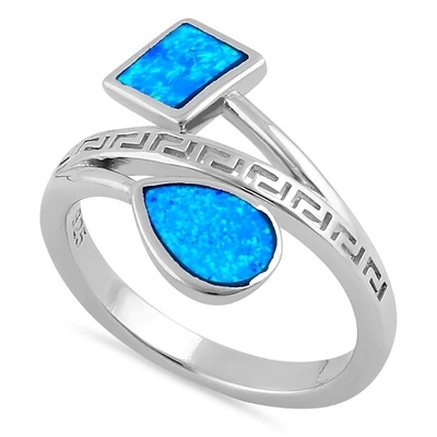 Altgriechischer Windungs-Schlüssel-moderner Wellen-Entwurf blauer Opal Ring For Women Sterling Slivers 925