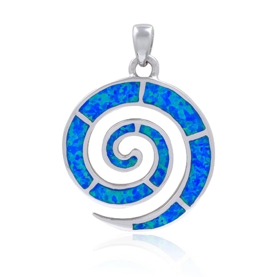 925 Sterling Silver Hawaiian Natural Retro blauer Opal Greek Key Meandros Luxury Anhänger für Frauen