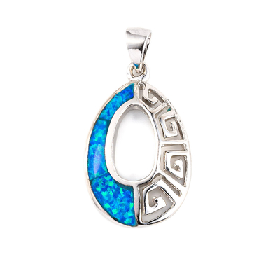 Retrostil-Windungs-griechischer Schlüssel-hängendes blaues Versprechen Opal Sterling Silver