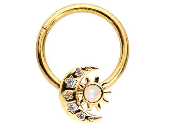 Fester Nasenpiercing-Mond Sun des Gold18k formen mit natürlichem ODM Diamanten 0.06ct SI2