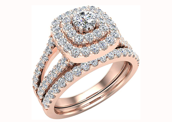 Halo-Art-Kissen-Form 0.79CT 79PCS Diamond Engagement Wedding Rings Double
