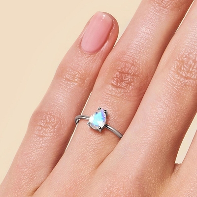 Birne schnitt köstlichen Moonstone-Ring, 14K Rose Gold Simple Moonstone Ring