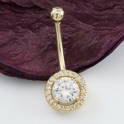 Fester Bauchnabel-Ring With Real Diamonds 16g des Gold14k Körper-Schmuck