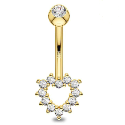 Hohler Herz CZ-Bauchnabel-Ring, des Gold14k Bauchnabelring Körper-Schmuck-14G