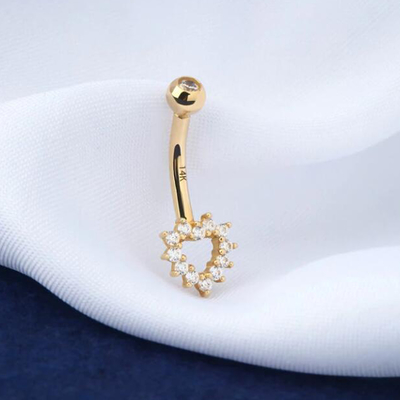 Hohler Herz CZ-Bauchnabel-Ring, des Gold14k Bauchnabelring Körper-Schmuck-14G