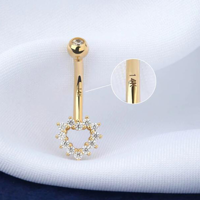 Hohler Herz CZ-Bauchnabel-Ring, des Gold14k Bauchnabelring Körper-Schmuck-14G