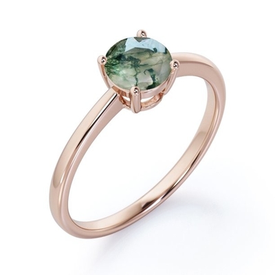 Mono- Stein- Kathedralen-Runde formen natürlichen transparenten Baum-Zinken-Satz-Verlobungsring Moss Green Agates 4