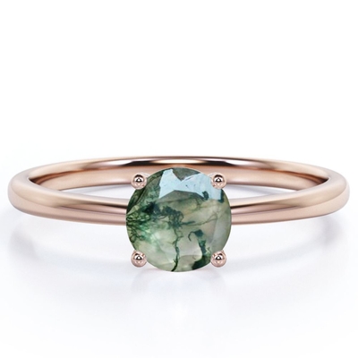 Mono- Stein- Kathedralen-Runde formen natürlichen transparenten Baum-Zinken-Satz-Verlobungsring Moss Green Agates 4
