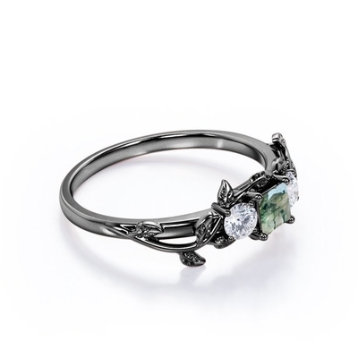 Niederlassungs-Blatt-Entwurfs-Karat-Prinzessin Cut Milky White Moss Green Agate und Moissanite-Überzug über Silber