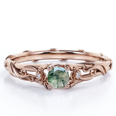 Letzter anwesender zukünftiger Blumenkarat-Rundschnitt natürlicher transparenter Moss Green Agate der einfassungs-0,55 und Moissanite-Rebe Engagemen
