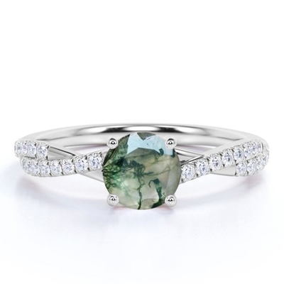 Natürlicher Moss Agate Flower Shape Marquise-Blüte CZ-Hochzeits-Gruppen-Ring