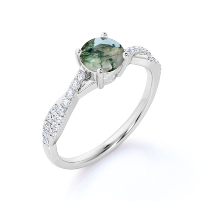 Karat des Steins 1,1 des Klassiker-7 ovaler Schnitt Moss Green Agate und einfacher Schaft-Ehering im Weißgold