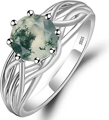 Natürlicher Moss Agate Flower Shape Marquise-Blüte CZ-Hochzeits-Gruppen-Ring