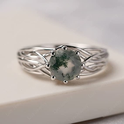 Karat des Steins 1,1 des Klassiker-7 ovaler Schnitt Moss Green Agate und einfacher Schaft-Ehering im Weißgold