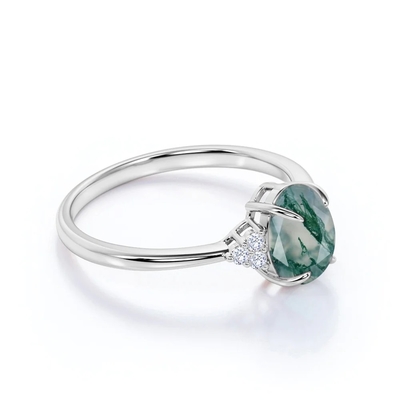 Karat des Steins 1,1 des Klassiker-7 ovaler Schnitt Moss Green Agate und einfacher Schaft-Ehering im Weißgold