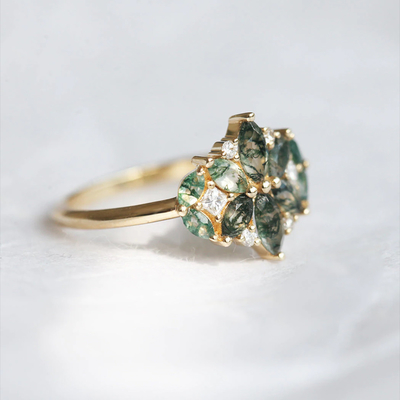 Drachen-Form-Stein natürlicher Moss Agate Engagement Ring Vintage Art Deco Gift Love