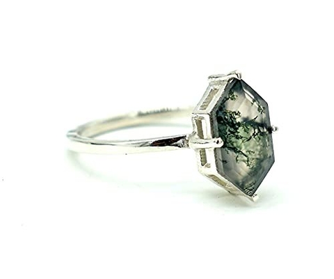 Hexagon Moss Agate Ring mit als Geschenk-Verpflichtungs-Frauen schellen