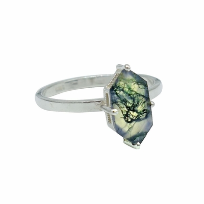 Hexagon Moss Agate Ring mit als Geschenk-Verpflichtungs-Frauen schellen