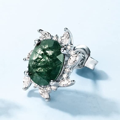 Ohrringe für Frauen, natürliche Frauen-grüner Edelstein-Verpflichtungs-Hochzeits-Schmuck Moss Agates 925 Sterling Silver Stud Earrings For