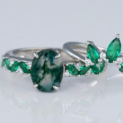 Grüner echter Moss Agate Ring, Edelstein-Schönheiten schellen