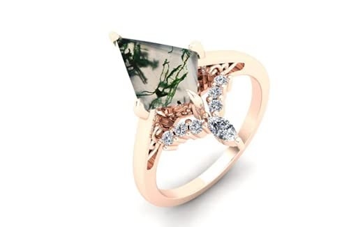 Drachen-Form-Stein natürlicher Moss Agate Engagement Ring Vintage Art Deco Gift Love