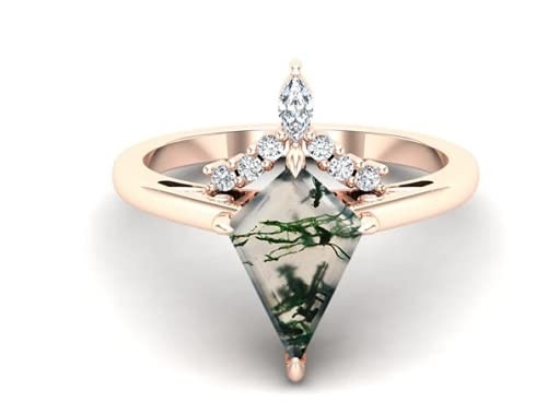 Drachen-Form-Stein natürlicher Moss Agate Engagement Ring Vintage Art Deco Gift Love