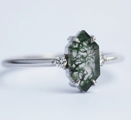 Grüner echter Moss Agate Ring, Edelstein-Schönheiten schellen