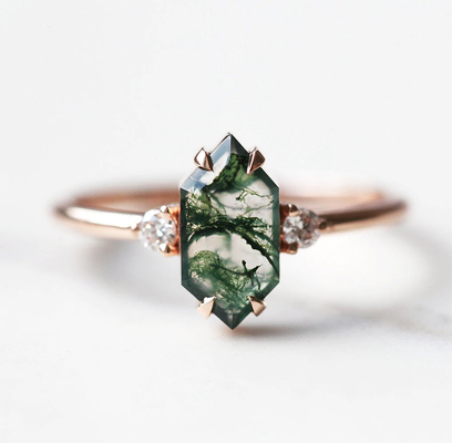 Grüner echter Moss Agate Ring, Edelstein-Schönheiten schellen
