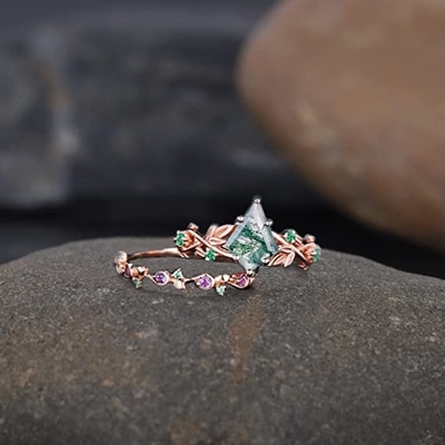 Festes natürliches angesporntes Blatt Moss Agate Jewelry Cluster Emerald Rose Golds 1.25ct Wasser