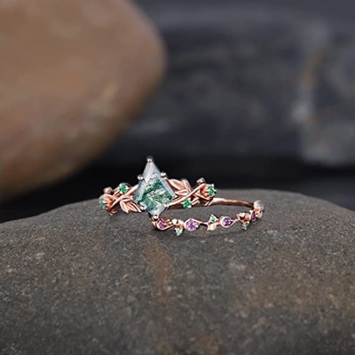 Festes natürliches angesporntes Blatt Moss Agate Jewelry Cluster Emerald Rose Golds 1.25ct Wasser