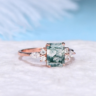 Emerald Cut Antique Aquatic Green-Achat-Stein Ring Hypoallergenic