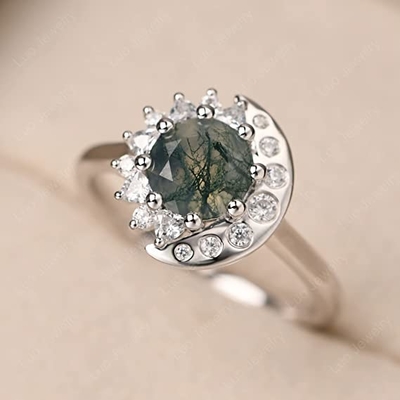 LUO S925 Sterling Silver Sun And Moon Ring Round Shaped 7MM für Frauen