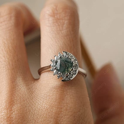LUO S925 Sterling Silver Sun And Moon Ring Round Shaped 7MM für Frauen