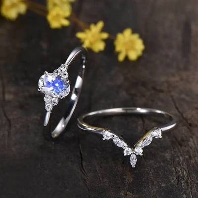 925 Sterling Silver Rainbow Moonstone Jewelry ovaler geschnittener Weinlese-Moonstone-Verlobungsring für Frauen