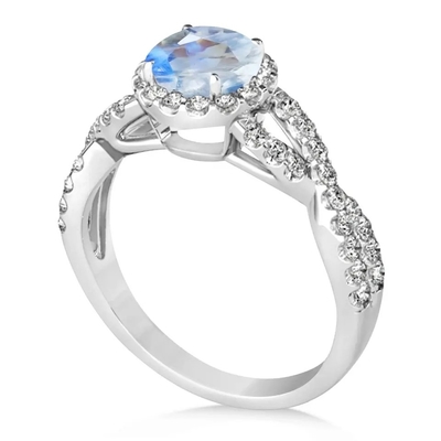 Sterling Silver Round Cut Moonstone-Schmuck CZ verdrehte Verpflichtung Ring Birthday Moonstone Gemstone Jewelry