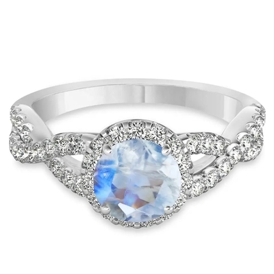 Sterling Silver Round Cut Moonstone-Schmuck CZ verdrehte Verpflichtung Ring Birthday Moonstone Gemstone Jewelry