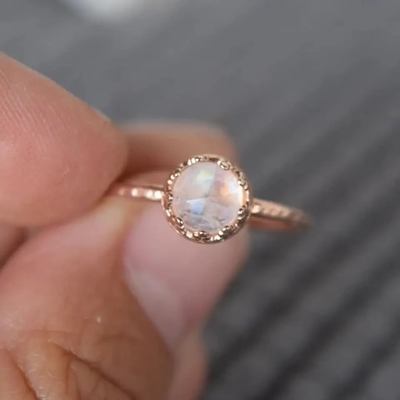Einzigartiger Mond formen silberne silberne Ring Star Round CZ heiße Verkaufsringe Rose Gold Plated Natural Moonstones
