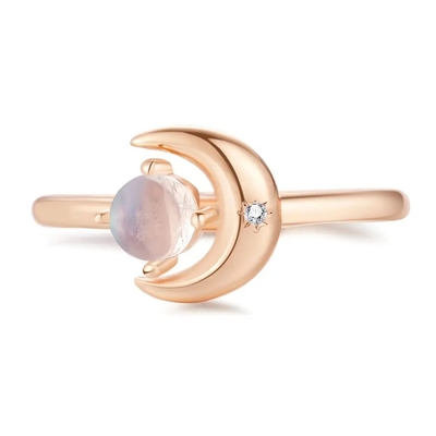 Einzigartiger Mond formen silberne silberne Ring Star Round CZ heiße Verkaufsringe Rose Gold Plated Natural Moonstones