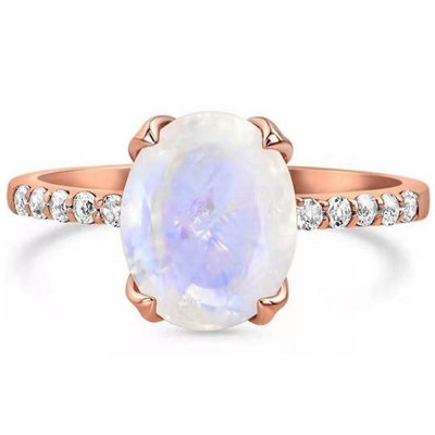 Einzigartiger Mond formen silberne silberne Ring Star Round CZ heiße Verkaufsringe Rose Gold Plated Natural Moonstones