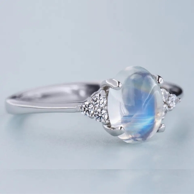 925 Sterling Silver Rainbow Jewelry Moonstone blauer natürlicher Moonstone Ring