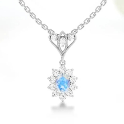 Gold S925 Sterling Silver 14K überzog der Halsketten-hohen Qualität runde Form-Schmuck-blauen Moonstones Spheree Schmuck