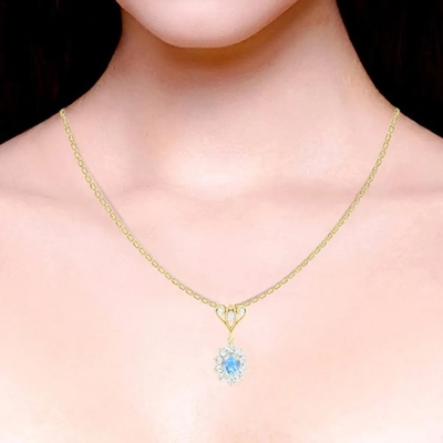 Gold S925 Sterling Silver 14K überzog der Halsketten-hohen Qualität runde Form-Schmuck-blauen Moonstones Spheree Schmuck