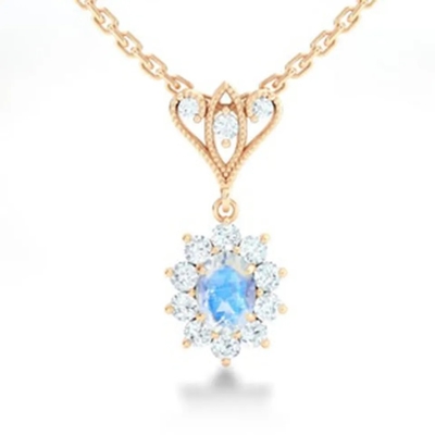 Gold S925 Sterling Silver 14K überzog der Halsketten-hohen Qualität runde Form-Schmuck-blauen Moonstones Spheree Schmuck