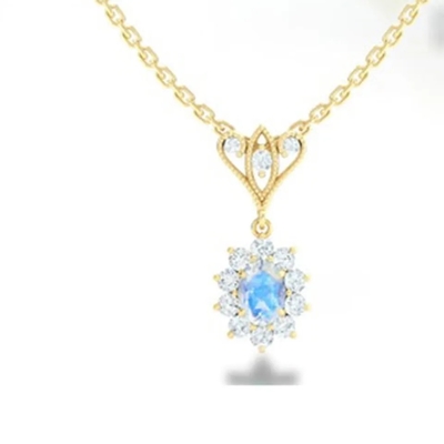 Gold S925 Sterling Silver 14K überzog der Halsketten-hohen Qualität runde Form-Schmuck-blauen Moonstones Spheree Schmuck